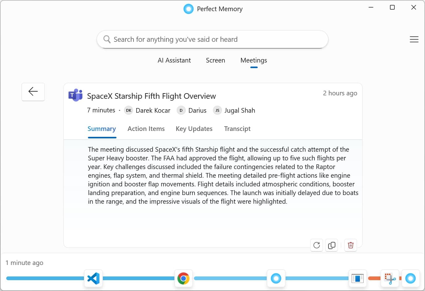 Screenshot of a meeting summary about SpaceX
