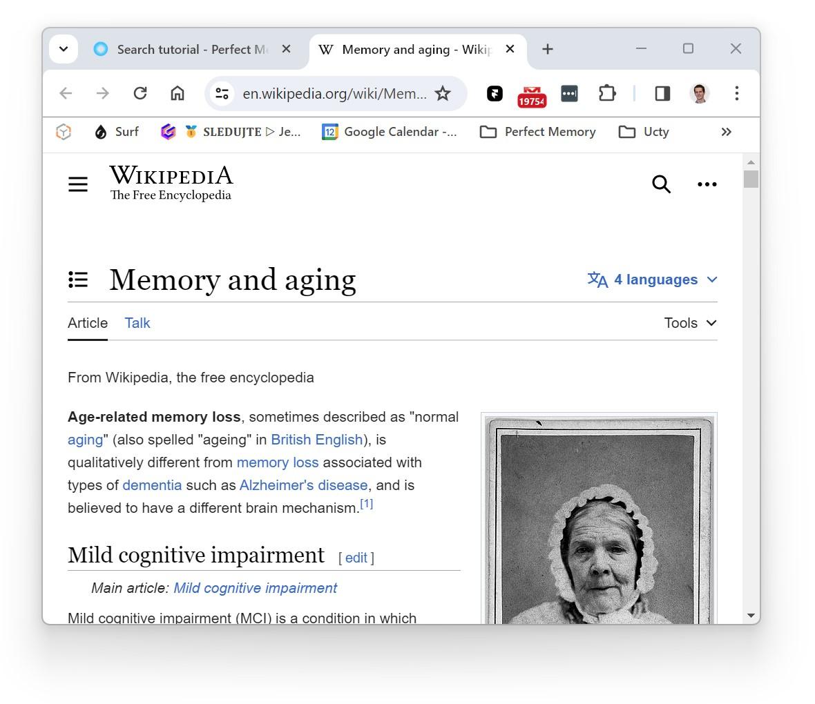 Wikipedia Memory and aging