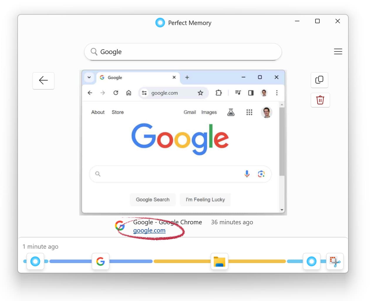 Perfect Memory AI allows to get back to previously visited url